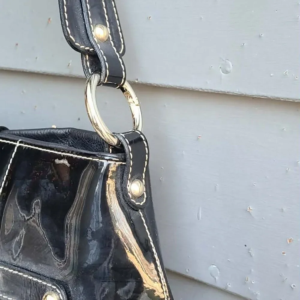 Angelo Carbotti Black Patent Leather Shoulder Bag EUC
